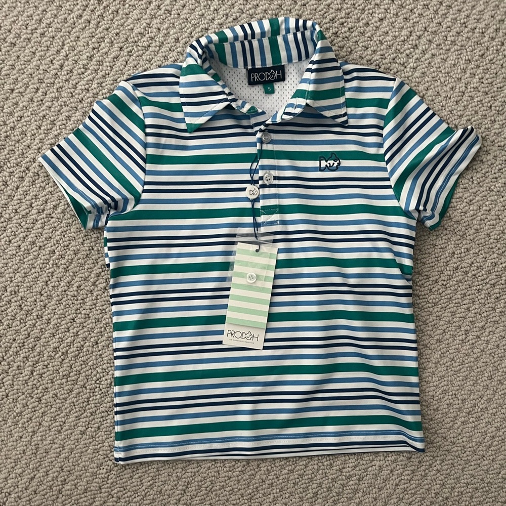 Prodoh Kids Striped Polo Shirt - Blue and Green NWT size 5